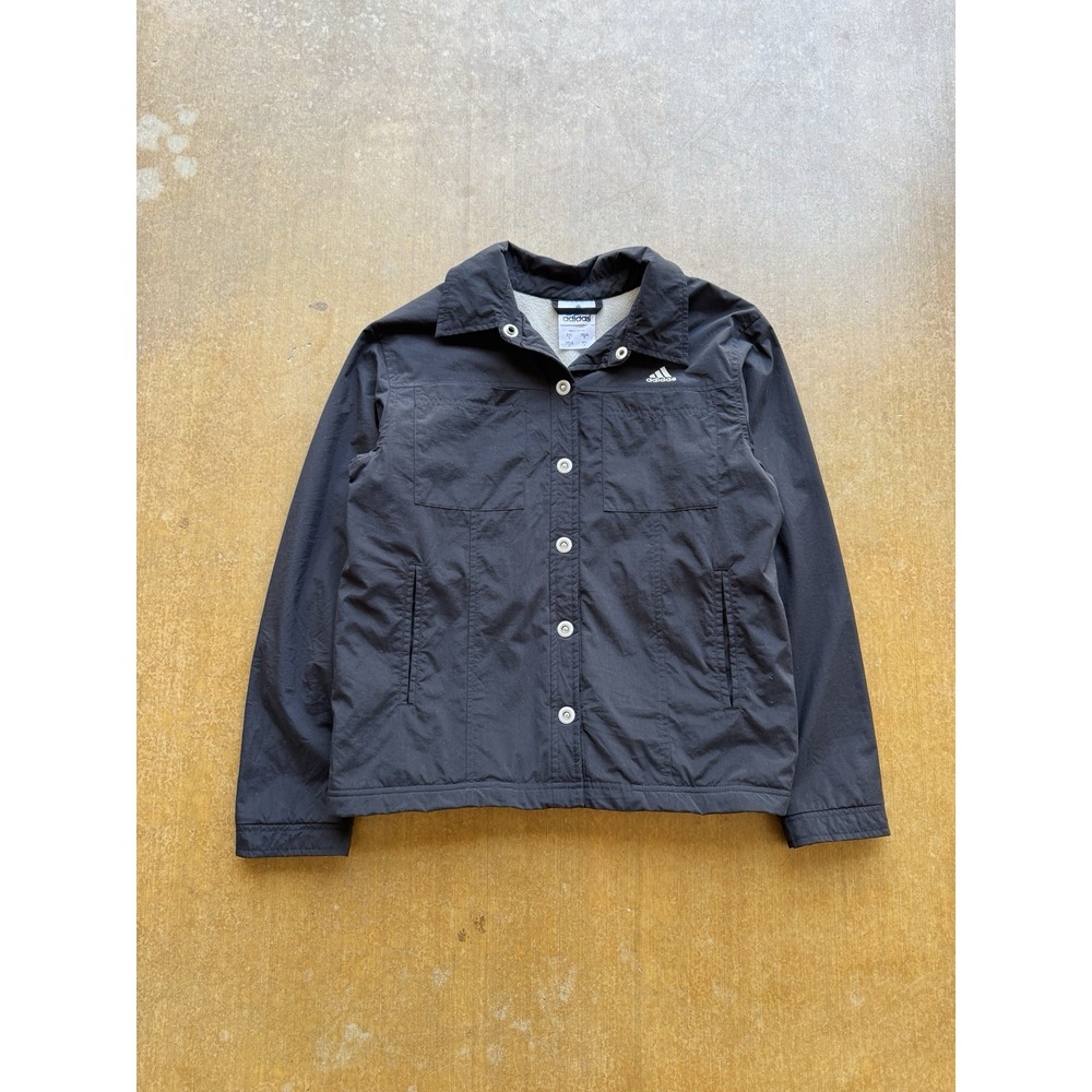 Adidas Vintage 90s Windbreaker Fleece Lined Snap Button Jacket Black Mens S